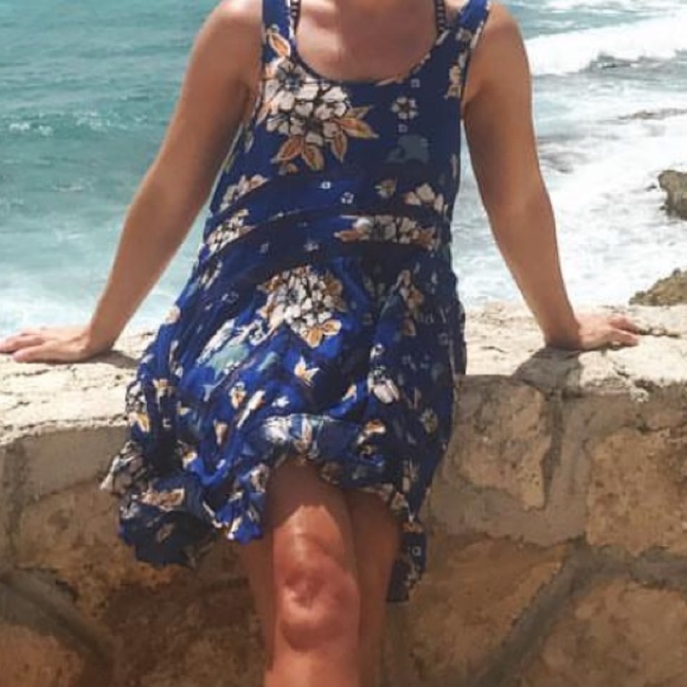 Floral Blue Sleeveless Dress FREE PEOPLE